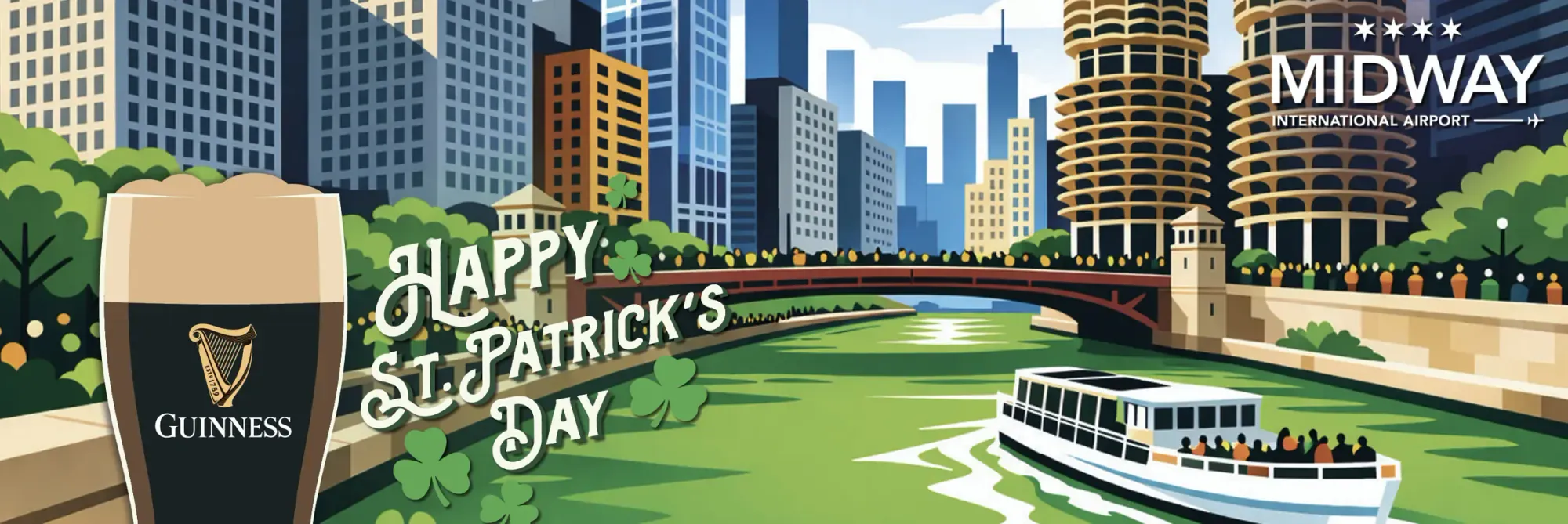 Chicago river and skyline artwork created for a Guinness St. Patrick’s Day paint-by-number mural